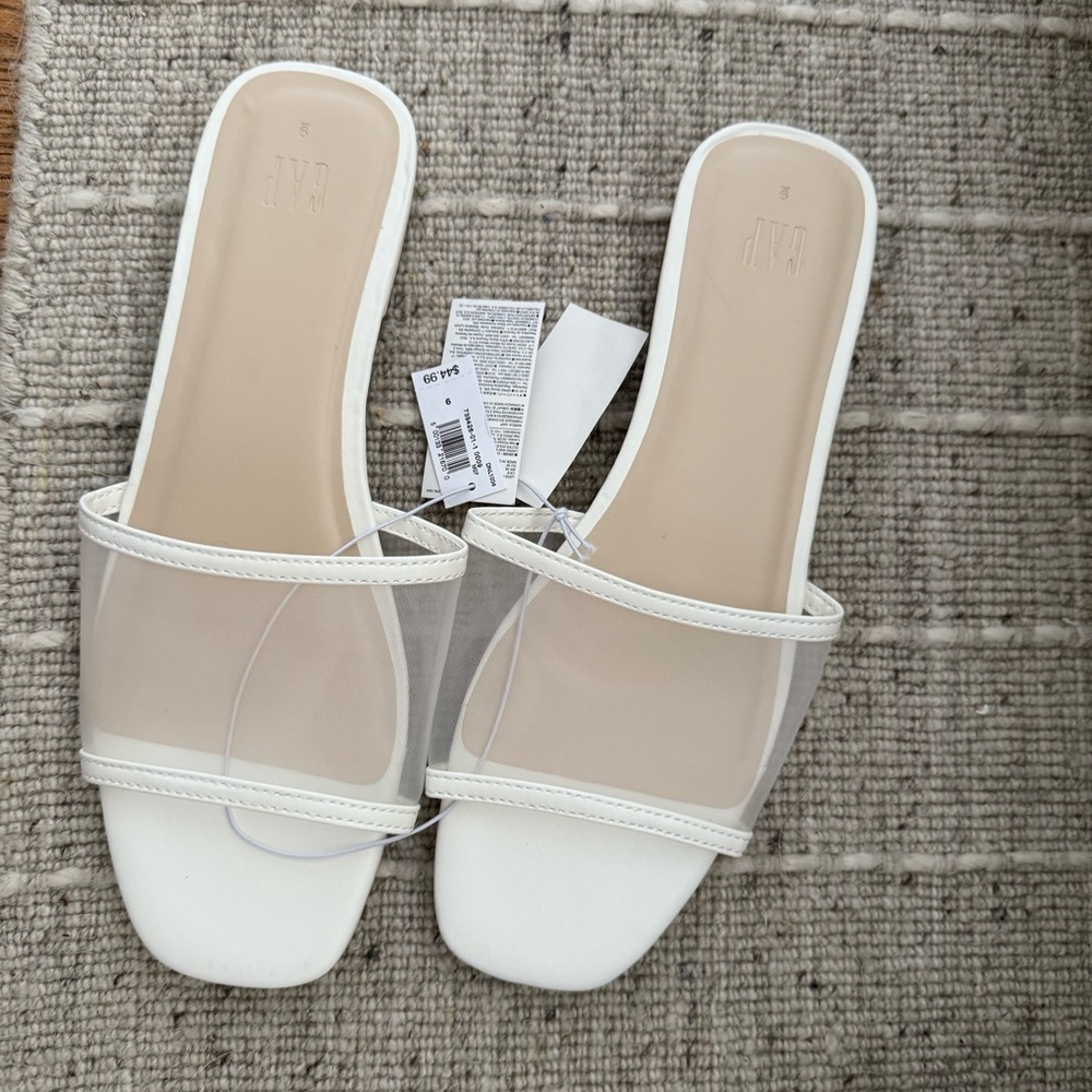 GAP White Slide Sandals with Mesh Panel